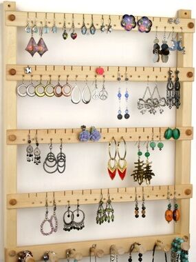 Handmade Etsy wooden wall earring and necklace display hanger